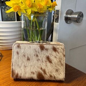 Cowhide Clasp Clutch in Brown & White - Women Bags